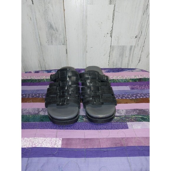 Dansko Marion Weave Leather Slip-on Open Toe Platform Sandal Black 40 - Picture 2 of 9